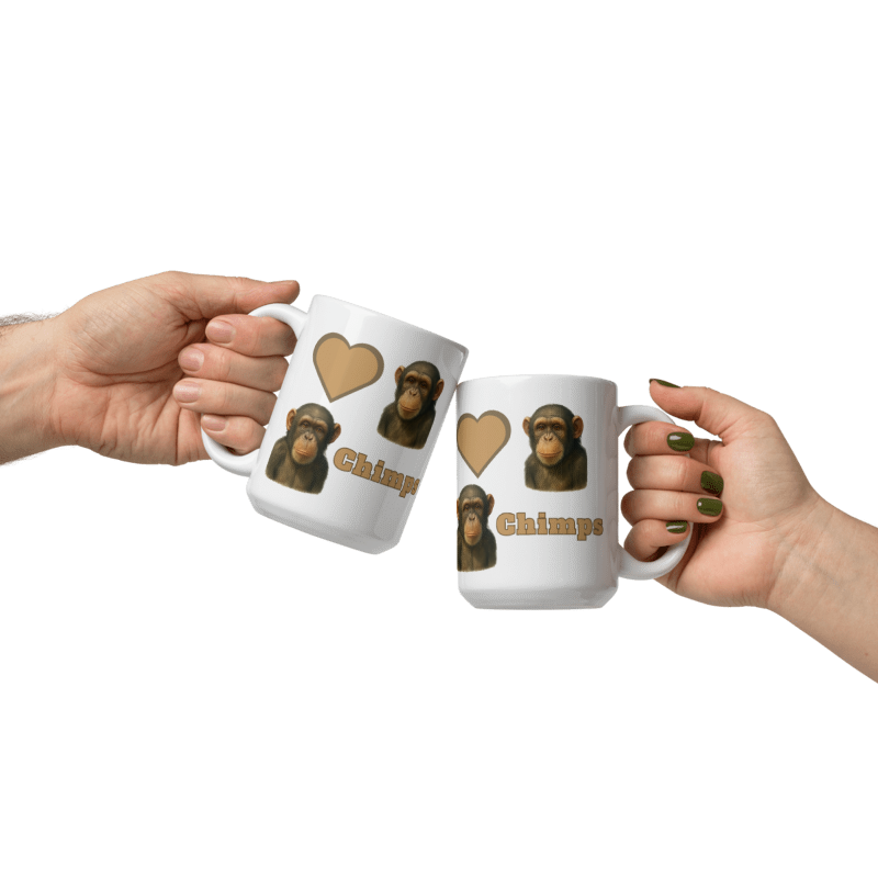 White Glossy Mug - Love Chimpanzees "Chimps" - #LA006