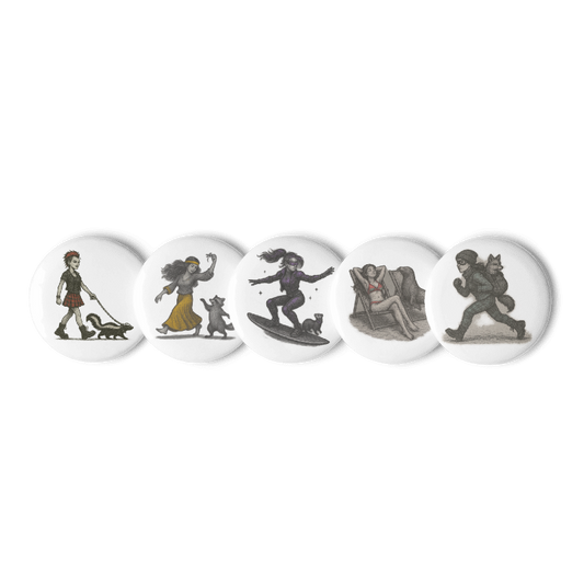 Set of 5 - 2.25" Pin Buttons- Animal Accomplices #AAB001