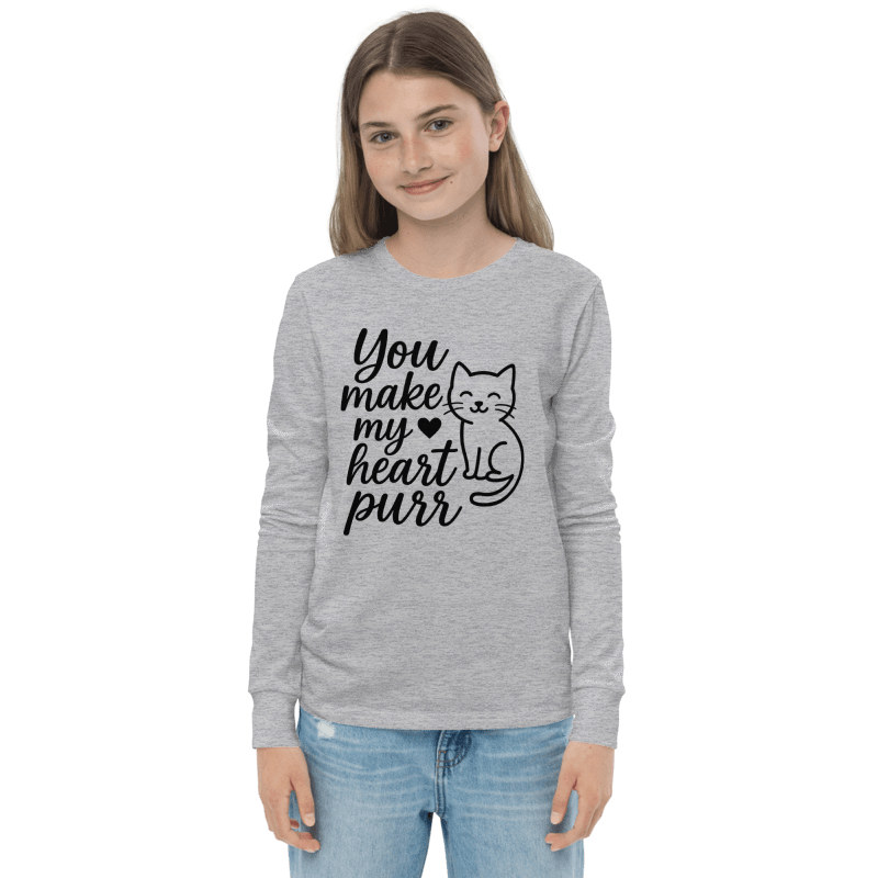 Youth Long Sleeve Tee - You make my Heart Purr #VA025