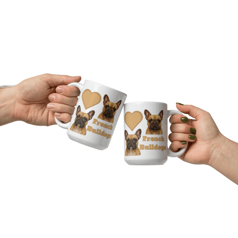 White Glossy Mug - Love French Bulldogs- #LA016