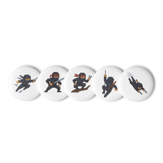 Set of 5 - 1.25" Pin Buttons- 8-Bit Ninja #8BB004