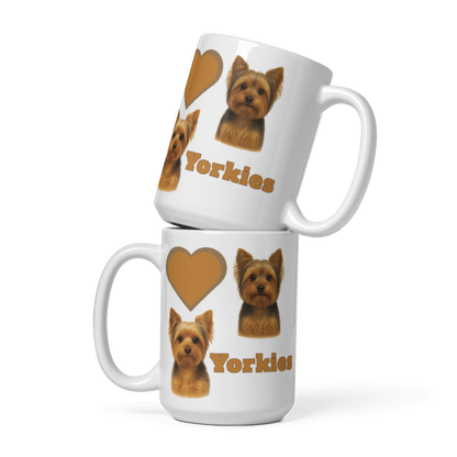 White Glossy Mug - Love Yorkshire Terrier "Yorkies"- #LA015
