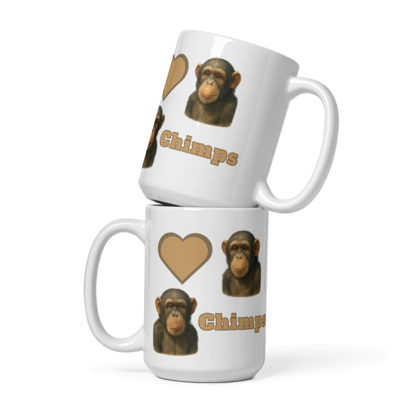 White Glossy Mug - Love Chimpanzees "Chimps" - #LA006