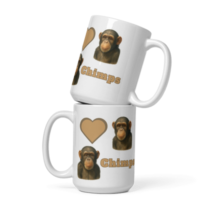 White Glossy Mug - Love Chimpanzees "Chimps" - #LA006