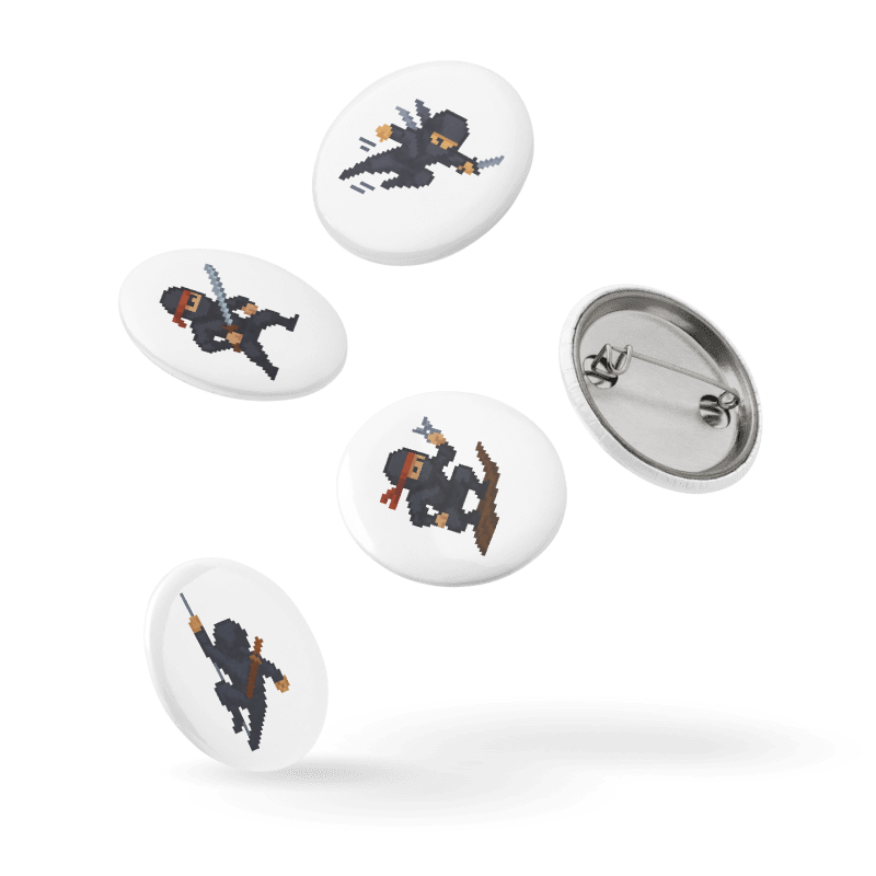 Set of 5 - 1.25" Pin Buttons- 8-Bit Ninja #8BB004
