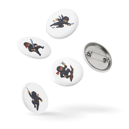 Set of 5 - 1.25" Pin Buttons- 8-Bit Ninja #8BB004