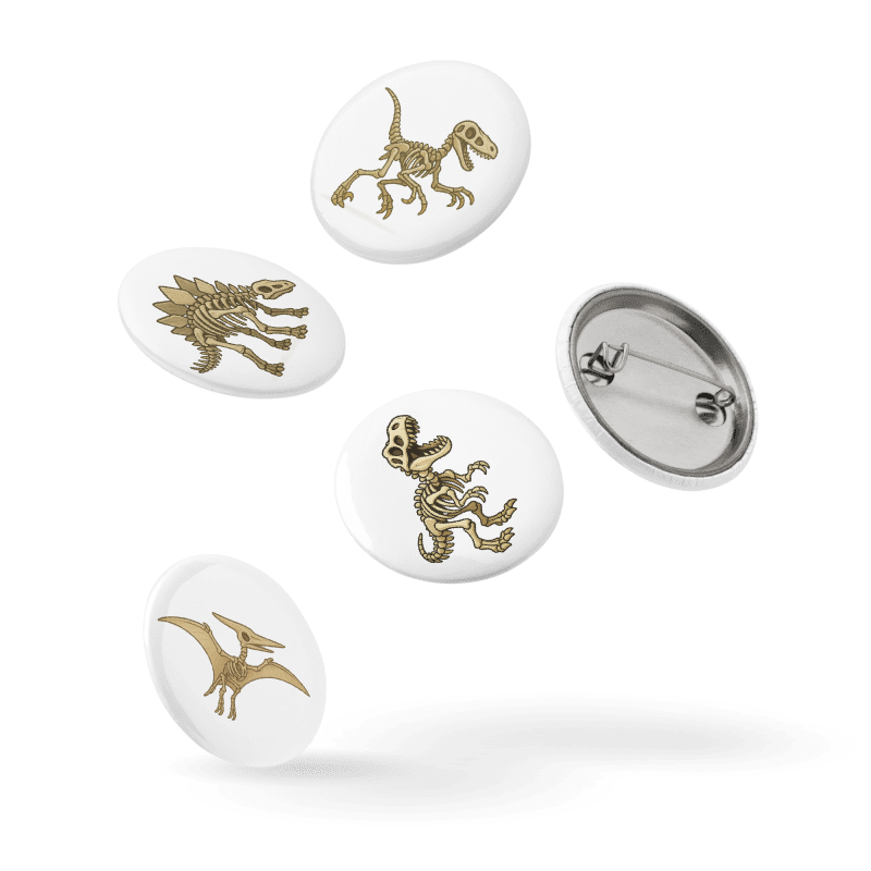 Set of Pin Buttons- Dinosaur Skeletons #DSB001
