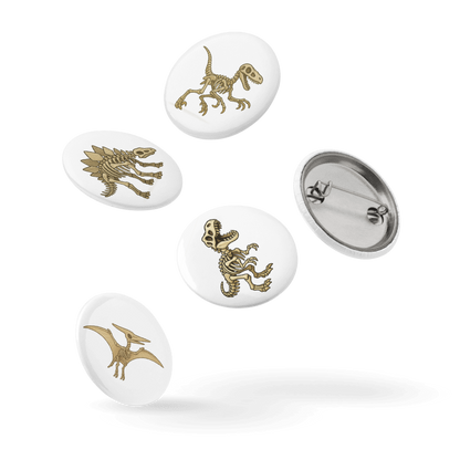 Set of Pin Buttons- Dinosaur Skeletons #DSB001