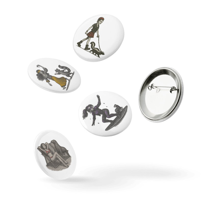 Set of 5 - 2.25" Pin Buttons- Animal Accomplices #AAB001