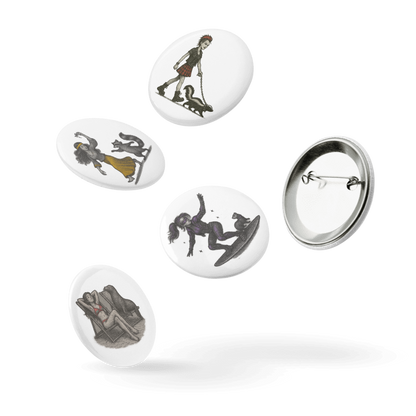 Set of 5 - 2.25" Pin Buttons- Animal Accomplices #AAB001