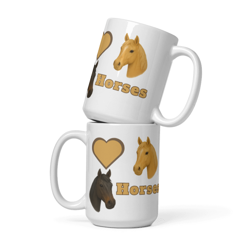White Glossy Mug - Love Horses - #LA004