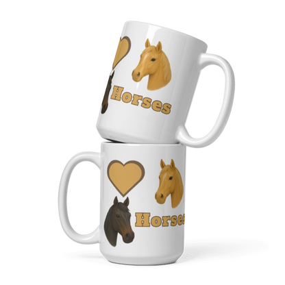 White Glossy Mug - Love Horses - #LA004