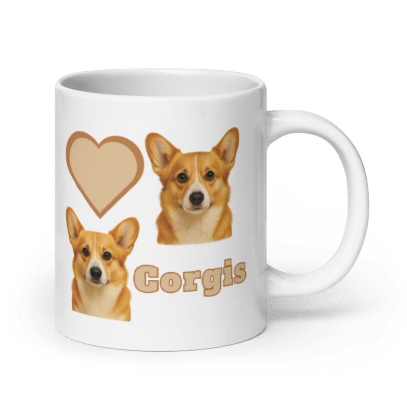 White Glossy Mug - Love Corgis- #LA014