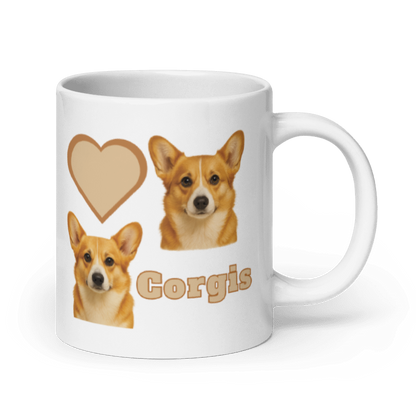 White Glossy Mug - Love Corgis- #LA014