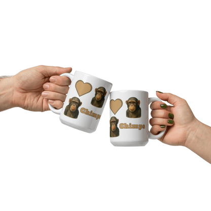 White Glossy Mug - Love Chimpanzees "Chimps" - #LA006