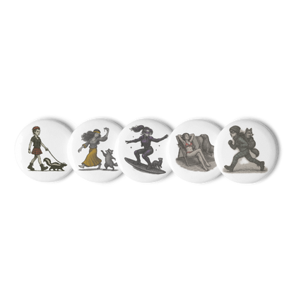 Set of 5 - 2.25" Pin Buttons- Animal Accomplices #AAB001
