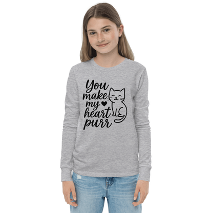 Youth Long Sleeve Tee - You make my Heart Purr #VA025