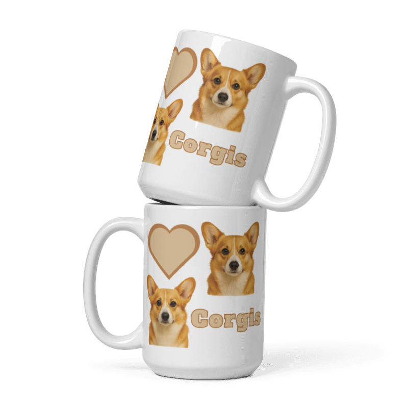 White Glossy Mug - Love Corgis- #LA014