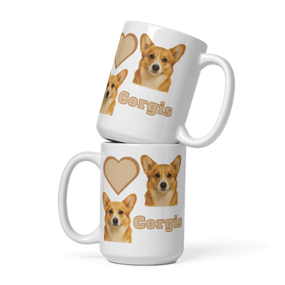 White Glossy Mug - Love Corgis- #LA014