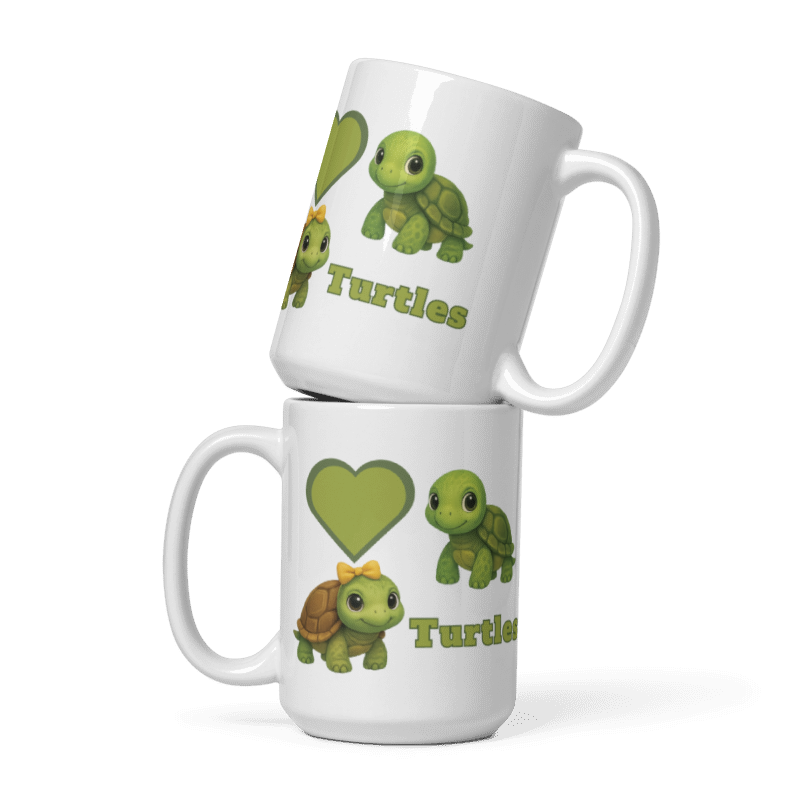 White Glossy Mug - Love Turtles - #LA002