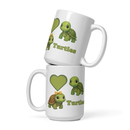White Glossy Mug - Love Turtles - #LA002