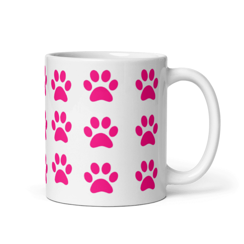 White Glossy Mug - Pink Paw Prints #DO001