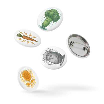 Set of 5 - 1.25" Pin Buttons- Assorted Vegetables #AVB001
