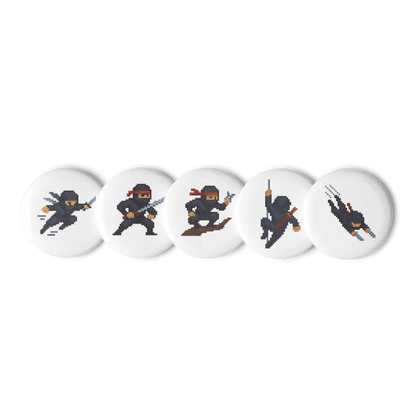 Set of 5 - 1.25" Pin Buttons- 8-Bit Ninja #8BB004