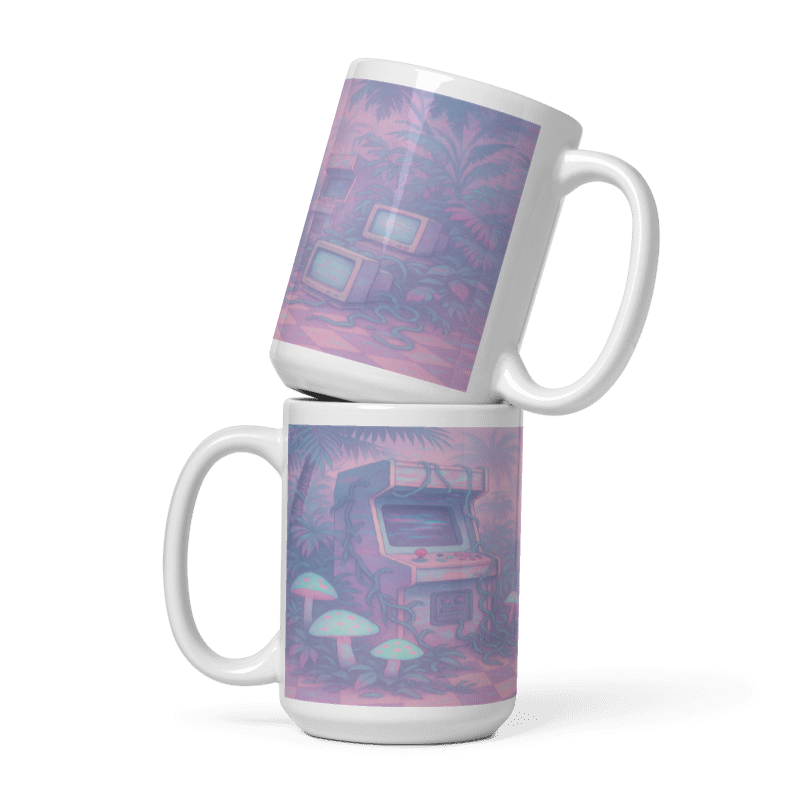 White Glossy 15 oz Mug - Jungle Video Arcade #VP009