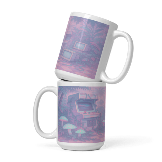 White Glossy 15 oz Mug - Jungle Video Arcade #VP009